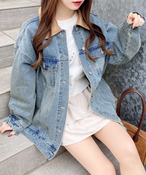 INGNI（イング）の「襟異素材取り外しビッグGジャン（デニムジャケット・レディース・ブルー系その他3/ブルー系その他・M）」の18枚目の写真