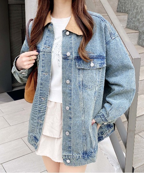 INGNI（イング）の「襟異素材取り外しビッグGジャン（デニムジャケット・レディース・ブルー系その他3/ブルー系その他・M）」の4枚目の写真