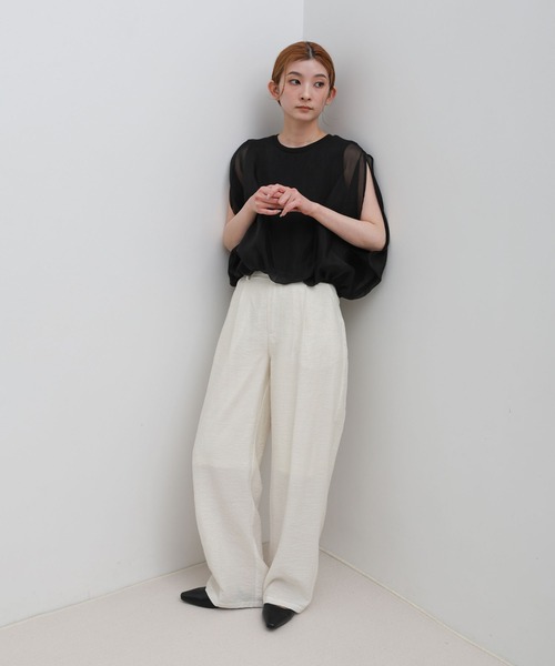select MOCA(セレクトモカ)の「リネンタッチシアータックパンツ(その他パンツ・レディース・ブラック/ブラウン/ホワイト・FREE)」の5枚目の写真