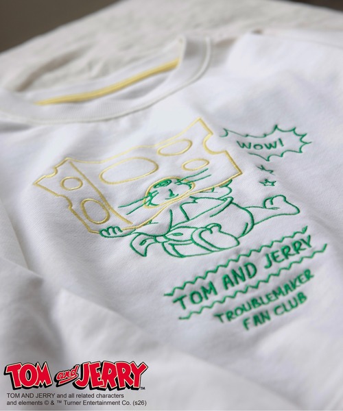 DOUBLE NAME（ダブルネーム）の「【TOM AND JERRY】ショート丈刺繍プルオーバー（Tシャツ/カットソー・レディース・オフホワイト/ピンク・FREE）」の4枚目の写真