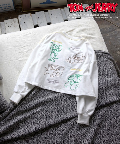 DOUBLE NAME（ダブルネーム）の「【TOM AND JERRY】ショート丈刺繍プルオーバー（Tシャツ/カットソー・レディース・オフホワイト/ピンク・FREE）」の5枚目の写真