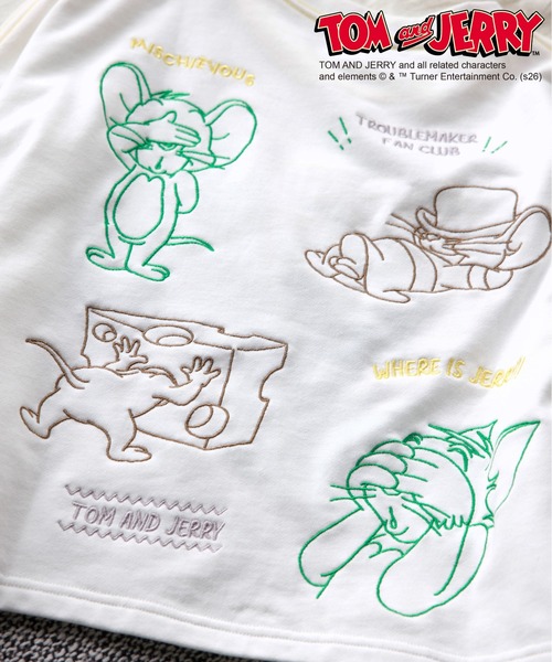 DOUBLE NAME（ダブルネーム）の「【TOM AND JERRY】ショート丈刺繍プルオーバー（Tシャツ/カットソー・レディース・オフホワイト/ピンク・FREE）」の6枚目の写真