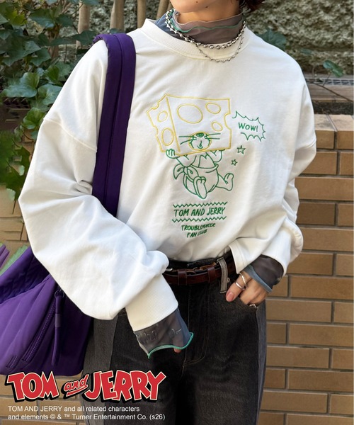 DOUBLE NAME（ダブルネーム）の「【TOM AND JERRY】ショート丈刺繍プルオーバー（Tシャツ/カットソー・レディース・オフホワイト/ピンク・FREE）」の11枚目の写真