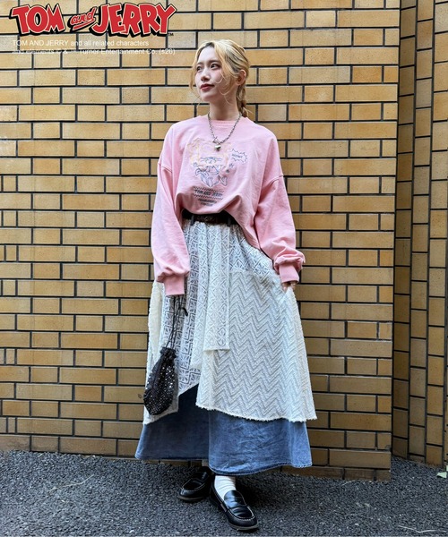 DOUBLE NAME（ダブルネーム）の「【TOM AND JERRY】ショート丈刺繍プルオーバー（Tシャツ/カットソー・レディース・オフホワイト/ピンク・FREE）」の13枚目の写真