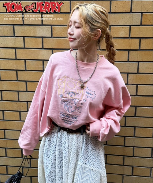 DOUBLE NAME（ダブルネーム）の「【TOM AND JERRY】ショート丈刺繍プルオーバー（Tシャツ/カットソー・レディース・オフホワイト/ピンク・FREE）」の16枚目の写真