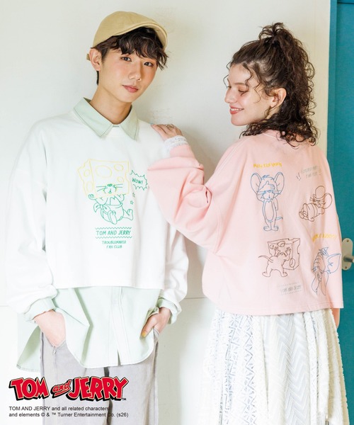 予約品 バンクシー LouiseMichel &ダブルネームキャップ&ポロシャツ セール】【TOM AND JERRY】ショート丈刺繍プルオーバー（Tシャツ