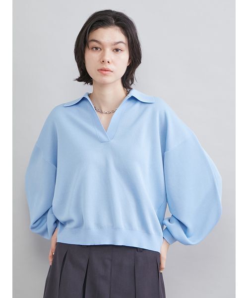 Mila Owen(ミラオーウェン)の「シアーポロニット(ニット/セーター・レディース・ライトブルー/アイボリー/ピンク/ネイビー・F)」の3枚目の写真