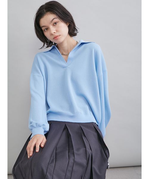 Mila Owen(ミラオーウェン)の「シアーポロニット(ニット/セーター・レディース・ライトブルー/アイボリー/ピンク/ネイビー・F)」の20枚目の写真