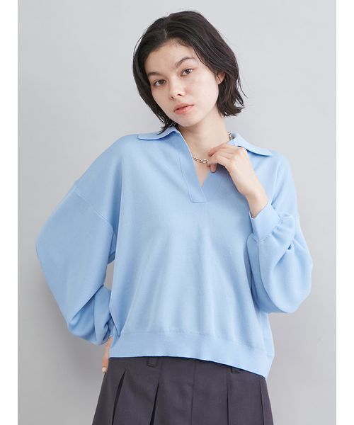 Mila Owen(ミラオーウェン)の「シアーポロニット(ニット/セーター・レディース・ライトブルー/アイボリー/ピンク/ネイビー・F)」の13枚目の写真