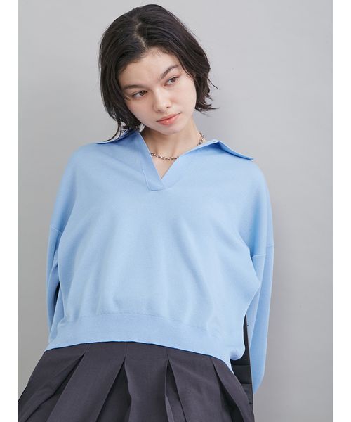 Mila Owen(ミラオーウェン)の「シアーポロニット(ニット/セーター・レディース・ライトブルー/アイボリー/ピンク/ネイビー・F)」の14枚目の写真