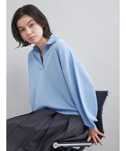 Mila Owen(ミラオーウェン)の「シアーポロニット(ニット/セーター・レディース・ライトブルー/アイボリー/ピンク/ネイビー・F)」の16枚目の写真
