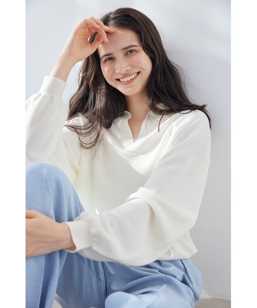Mila Owen(ミラオーウェン)の「シアーポロニット(ニット/セーター・レディース・ライトブルー/アイボリー/ピンク/ネイビー・F)」の5枚目の写真