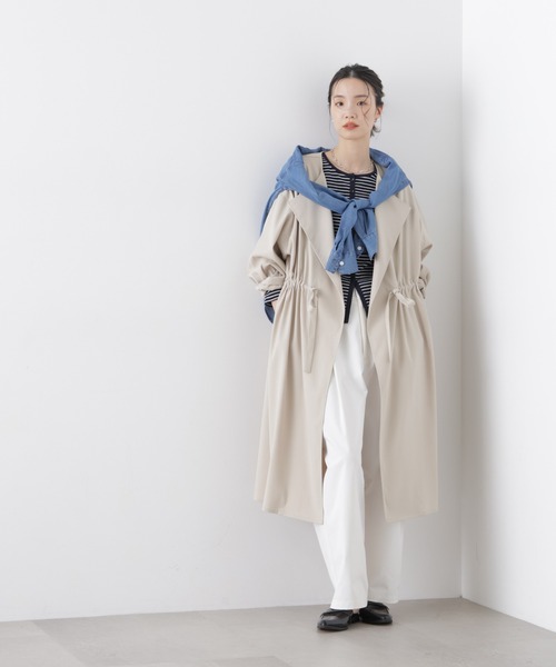 セール】撥水&花粉ガード ドロストノーカラーコート（ノーカラーコート