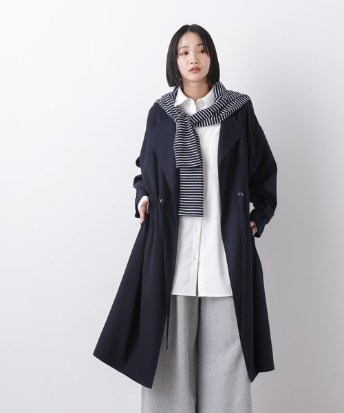 セール】撥水&花粉ガード ドロストノーカラーコート（ノーカラーコート