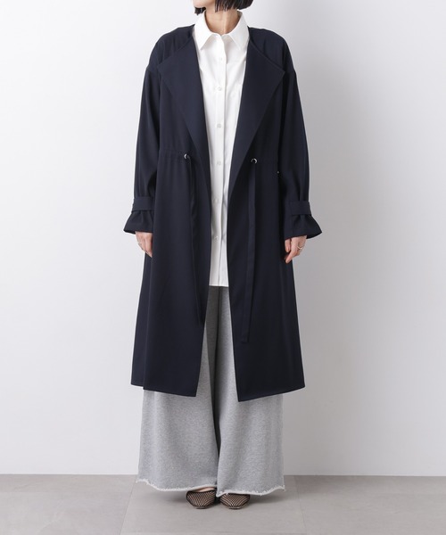 セール】撥水&花粉ガード ドロストノーカラーコート（ノーカラーコート