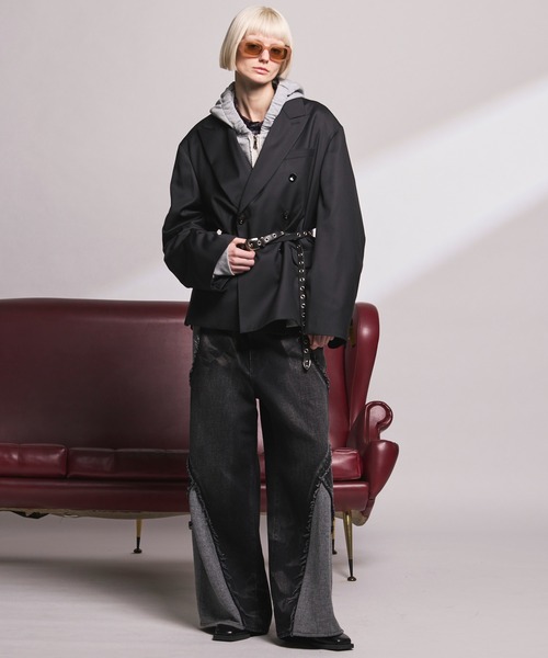 MAISON SPECIAL（メゾンスペシャル）の「《UNISEX》Different Material Docking Prime-Wide Denim Pants/異素材ドッキングプライムワイドデニムパンツ【MAISON SPECIAL/メゾンスペシャル】（デニムパンツ・メンズ・ブラック/ネイビー・0/1/2）」の5枚目の写真