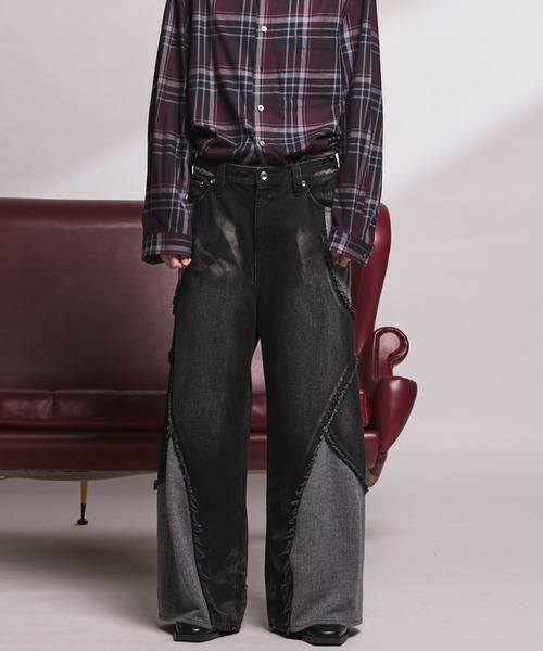 MAISON SPECIAL（メゾンスペシャル）の「《UNISEX》Different Material Docking Prime-Wide Denim Pants/異素材ドッキングプライムワイドデニムパンツ【MAISON SPECIAL/メゾンスペシャル】（デニムパンツ・メンズ・ブラック/ネイビー・0/1/2）」の6枚目の写真