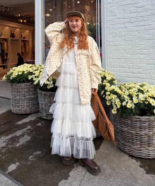 w closet(ダブルクローゼット)の「Am花柄フリルジャケット(ブルゾン・レディース・イエロー/ピンク・FREE)」の14枚目の写真