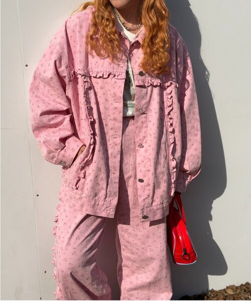 w closet(ダブルクローゼット)の「Am花柄フリルジャケット(ブルゾン・レディース・イエロー/ピンク・FREE)」の20枚目の写真