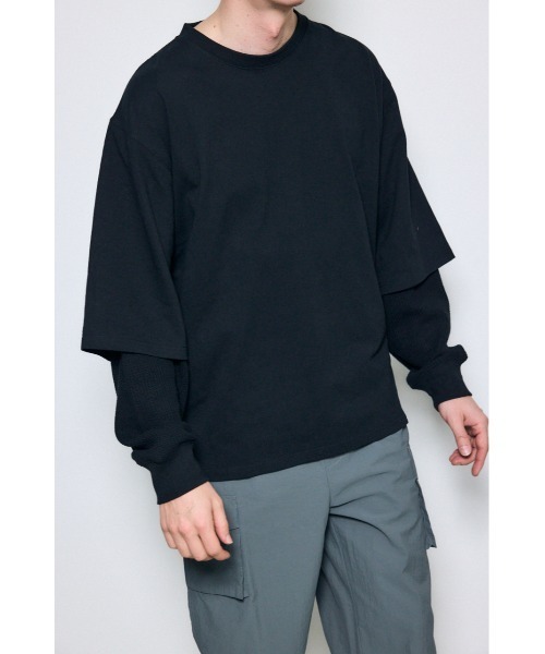 AZUL by moussy(アズールバイマウジー)の「ワッフルレイヤードロンTEE(Tシャツ/カットソー・メンズ・オフホワイト/ブラック/ライトグレー・MEDIUM/LARGE)」の16枚目の写真