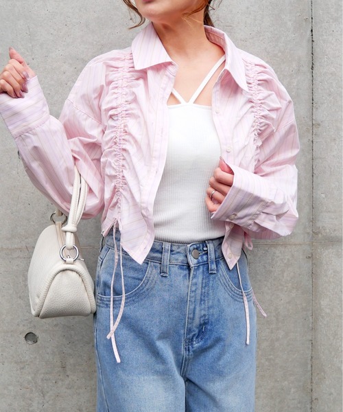 FUN(ファン)の「シャーリングシャツ(シャツ/ブラウス・レディース・ブルー系/オフホワイト/ピンク系/ベージュ系/サックスブルー・FREE)」の5枚目の写真