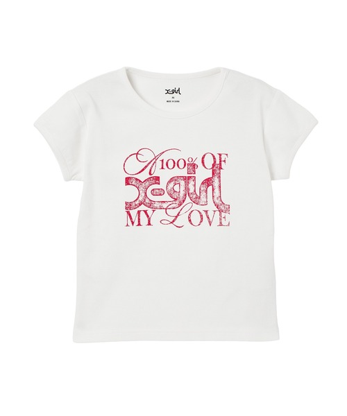 X-girl(エックスガール)の「GRUNGE FONT MIX LOGO S/S BABY TEE(Tシャツ/カットソー・レディース・ブラック/ホワイト/カモフラージュ・S/M)」の2枚目の写真