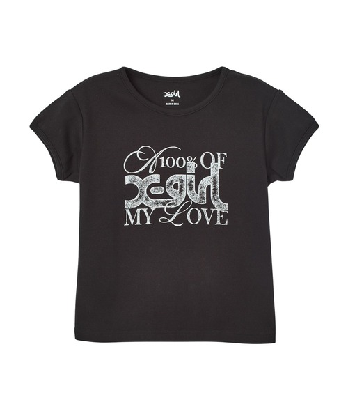 X-girl(エックスガール)の「GRUNGE FONT MIX LOGO S/S BABY TEE(Tシャツ/カットソー・レディース・ブラック/ホワイト/カモフラージュ・S/M)」の3枚目の写真