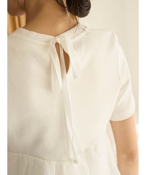 SNIDEL（スナイデル）の「【WEB限定カラーあり】ボリュームペプラムドッキングカットプルオーバー（Tシャツ/カットソー・レディース・ドット/ホワイト/ピンク/ブラック・F）」の10枚目の写真