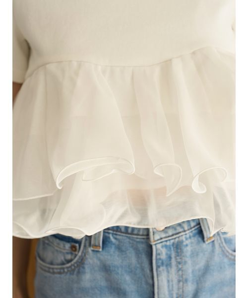 SNIDEL（スナイデル）の「【WEB限定カラーあり】ボリュームペプラムドッキングカットプルオーバー（Tシャツ/カットソー・レディース・ドット/ホワイト/ピンク/ブラック・F）」の11枚目の写真