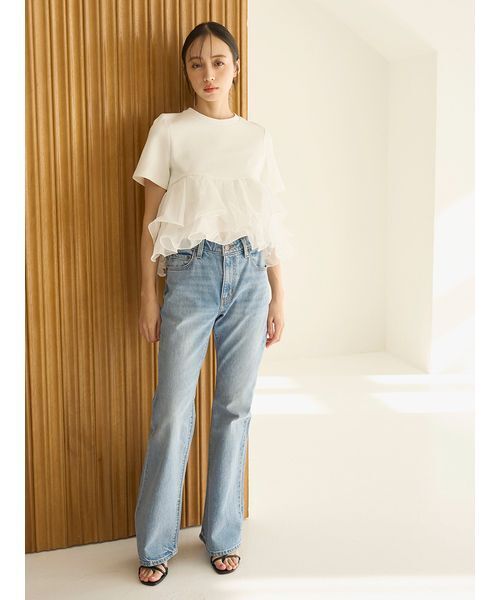 SNIDEL（スナイデル）の「【WEB限定カラーあり】ボリュームペプラムドッキングカットプルオーバー（Tシャツ/カットソー・レディース・ドット/ホワイト/ピンク/ブラック・F）」の13枚目の写真