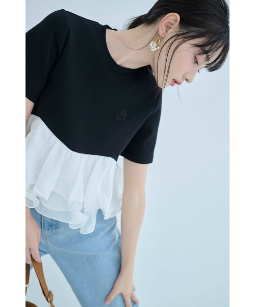 SNIDEL（スナイデル）の「【WEB限定カラーあり】ボリュームペプラムドッキングカットプルオーバー（Tシャツ/カットソー・レディース・ドット/ホワイト/ピンク/ブラック・F）」の5枚目の写真