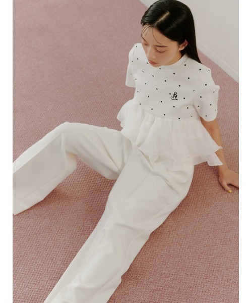 SNIDEL（スナイデル）の「【WEB限定カラーあり】ボリュームペプラムドッキングカットプルオーバー（Tシャツ/カットソー・レディース・ドット/ホワイト/ピンク/ブラック・F）」の16枚目の写真