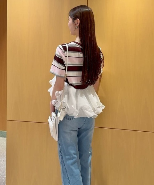 SNIDEL（スナイデル）の「【WEB限定カラーあり】ボリュームペプラムドッキングカットプルオーバー（Tシャツ/カットソー・レディース・ドット/ホワイト/ピンク/ブラック・F）」の20枚目の写真