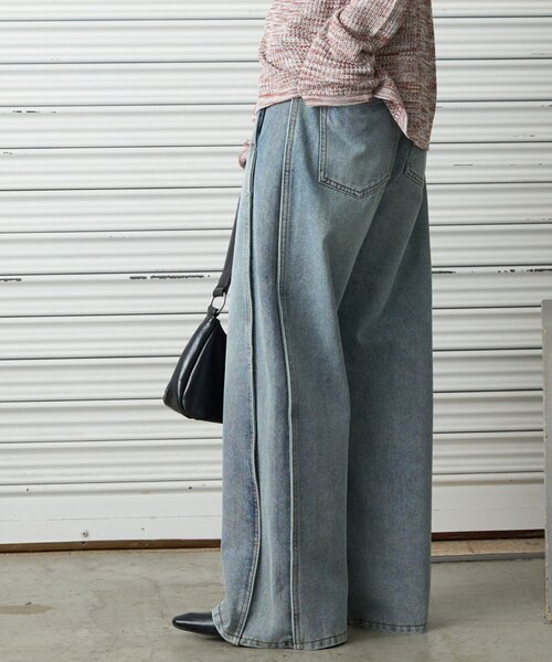 goocy(グーシー)の「サイドシームハイウエストデニム(デニムパンツ・レディース・ブラック/ブルー・27cm)」の2枚目の写真