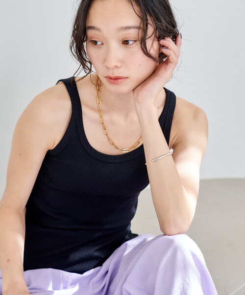 FREAK'S STORE(フリークスストア)の「コットンモダール リブタンクトップ(Tシャツ/カットソー・レディース・ホワイト/ブラウン/ピンク/レッド/ブラック・フリ-)」の3枚目の写真