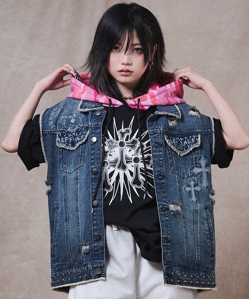 GALFY(ガルフィー)の「【GALFY/ガルフィー】VIBE↑↑クラッシュベスト(ベスト・メンズ・グレー/ブラック/ブルー・XL/M/L)」の22枚目の写真
