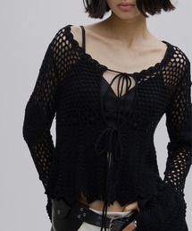 Ameri（アメリ）の「LADY CROCHET PEPLUM KNIT TOP（カーディガン/ボレロ）」