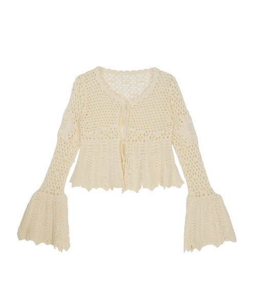 Ameri(アメリ)の「LADY CROCHET PEPLUM KNIT TOP(カーディガン/ボレロ・レディース・ライトブルー/ブラック/アイボリー・FREE)」の13枚目の写真