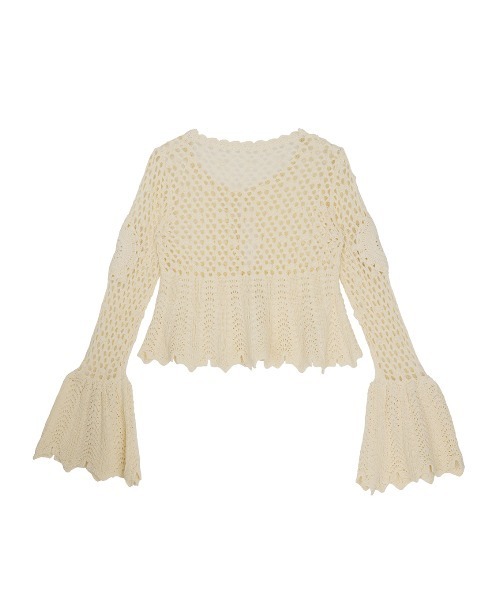 Ameri(アメリ)の「LADY CROCHET PEPLUM KNIT TOP(カーディガン/ボレロ・レディース・ライトブルー/ブラック/アイボリー・FREE)」の7枚目の写真