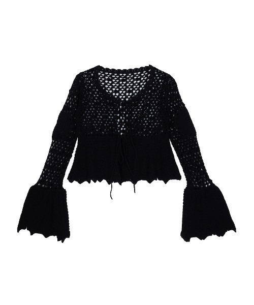 Ameri(アメリ)の「LADY CROCHET PEPLUM KNIT TOP(カーディガン/ボレロ・レディース・ライトブルー/ブラック/アイボリー・FREE)」の12枚目の写真