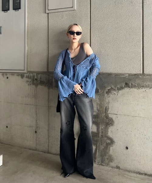 Ameri(アメリ)の「LADY CROCHET PEPLUM KNIT TOP(カーディガン/ボレロ・レディース・ライトブルー/ブラック/アイボリー・FREE)」の20枚目の写真