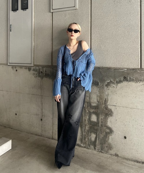 Ameri(アメリ)の「LADY CROCHET PEPLUM KNIT TOP(カーディガン/ボレロ・レディース・ライトブルー/ブラック/アイボリー・FREE)」の19枚目の写真