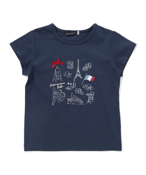 BeBe(ベベ)の「PARISおでかけプリント天竺半袖Tシャツ(Tシャツ/カットソー・キッズ・ネイビー/ホワイト・120cm/110cm/130cm/140cm/150cm)」の5枚目の写真