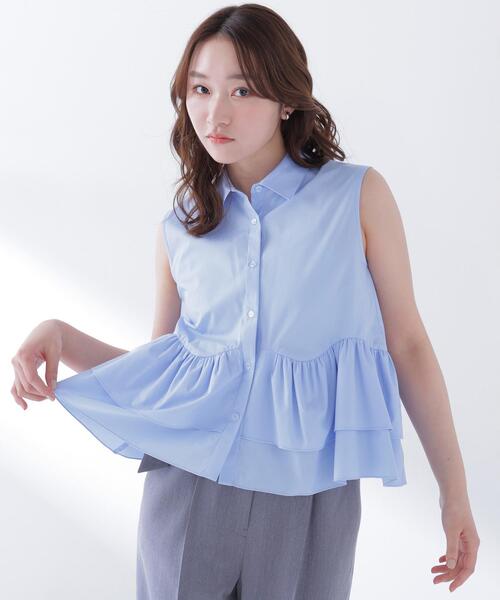 NATURAL BEAUTY BASIC(ナチュラルビューティーベーシック)の「ティアードペプラムシャツ(シャツ/ブラウス・レディース・ブラック/ブルー/オフホワイト/ピンク・MEDIUM/SMALL)」の3枚目の写真