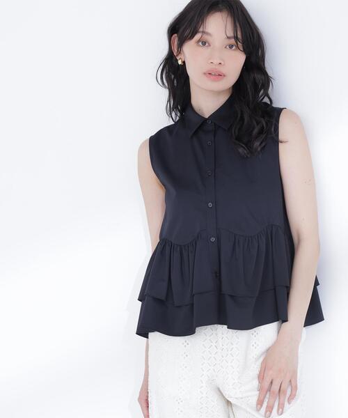 NATURAL BEAUTY BASIC(ナチュラルビューティーベーシック)の「ティアードペプラムシャツ(シャツ/ブラウス・レディース・ブラック/ブルー/オフホワイト/ピンク・MEDIUM/SMALL)」の7枚目の写真
