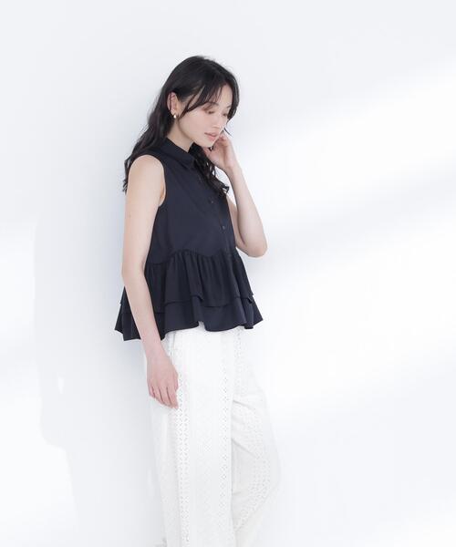 NATURAL BEAUTY BASIC(ナチュラルビューティーベーシック)の「ティアードペプラムシャツ(シャツ/ブラウス・レディース・ブラック/ブルー/オフホワイト/ピンク・MEDIUM/SMALL)」の9枚目の写真