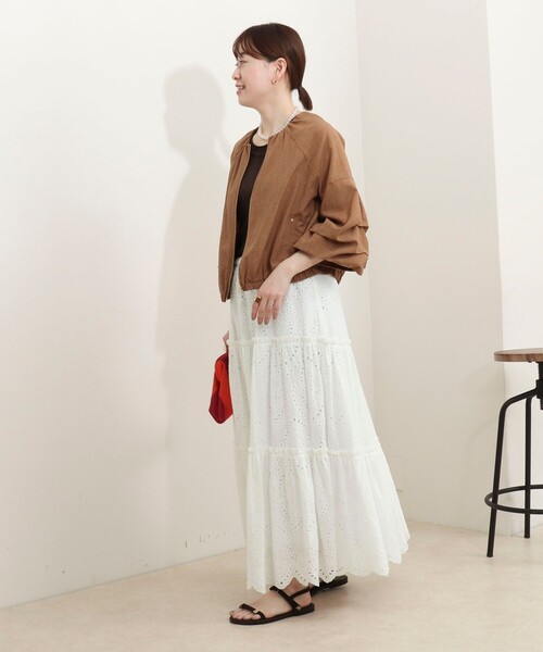 MICO COULIER（ミコクリエ）の「麻調ノーカラーホイップスリーブブルゾン（ブルゾン・レディース・ブラック/キャメル・38）」の3枚目の写真