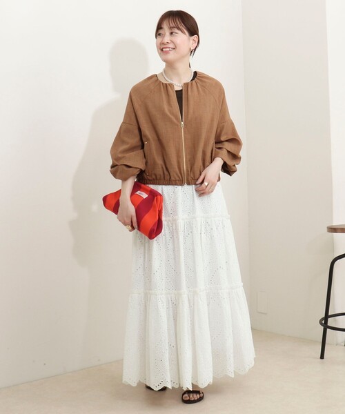 MICO COULIER（ミコクリエ）の「麻調ノーカラーホイップスリーブブルゾン（ブルゾン・レディース・ブラック/キャメル・38）」の5枚目の写真