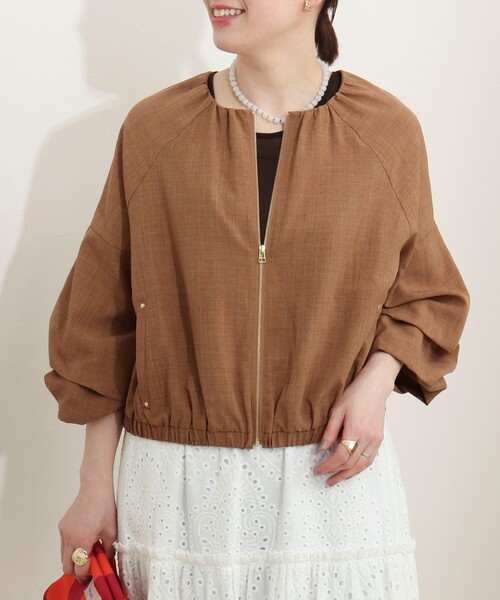 MICO COULIER（ミコクリエ）の「麻調ノーカラーホイップスリーブブルゾン（ブルゾン・レディース・ブラック/キャメル・38）」の6枚目の写真