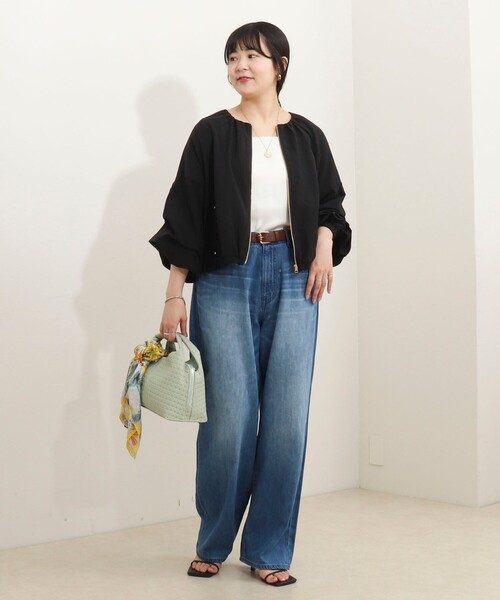 MICO COULIER（ミコクリエ）の「麻調ノーカラーホイップスリーブブルゾン（ブルゾン・レディース・ブラック/キャメル・38）」の7枚目の写真